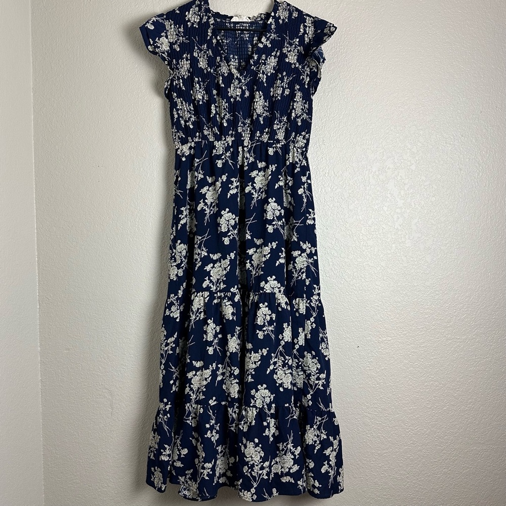 THML Navy Blue and White Floral Maxi Dress